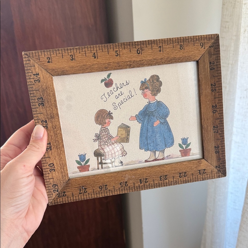 Vintage Wooden Ruler Picture Frame with Teacher Appreciation - teacher gift art